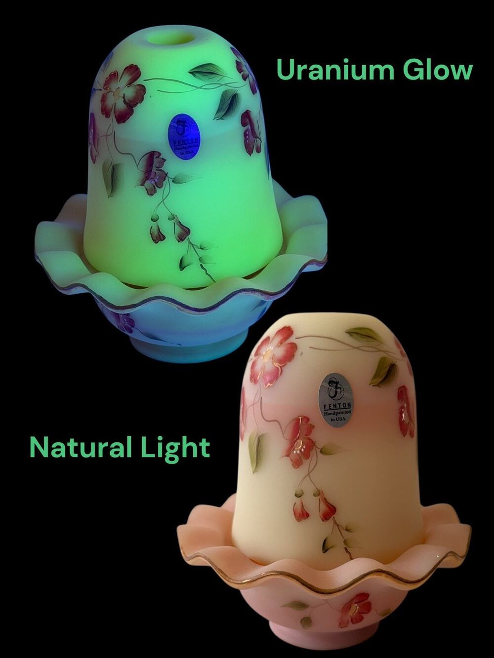 Fenton Burmese Fairy Lamp UV Glow Gold Treasures 2004 Shelley Fenton Uranium